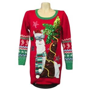 Red Holiday Llama Sequin Sweater Dress - Unbranded